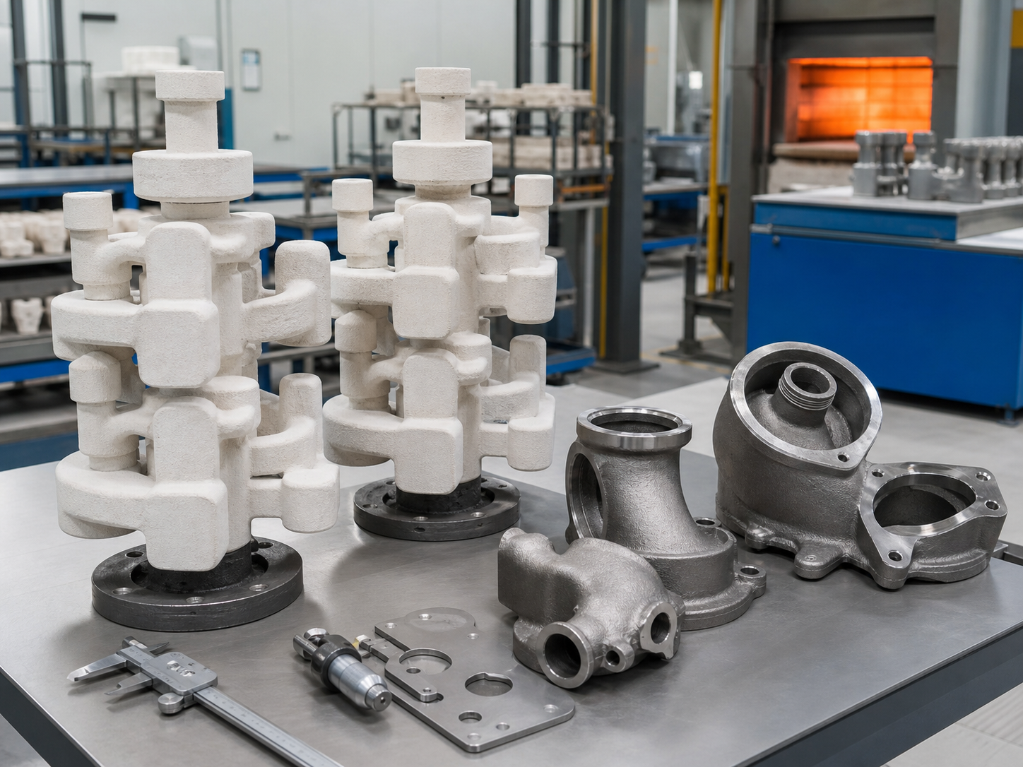 Investment casting shell molds and cast stainless steel turbocharger related housings