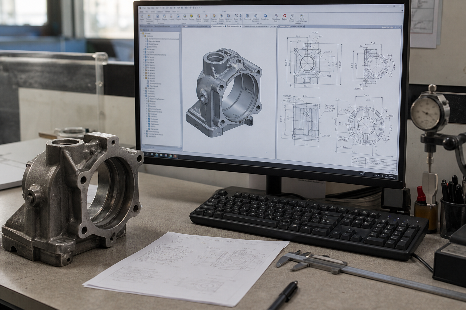 CAD model and engineering drawing created from a sample