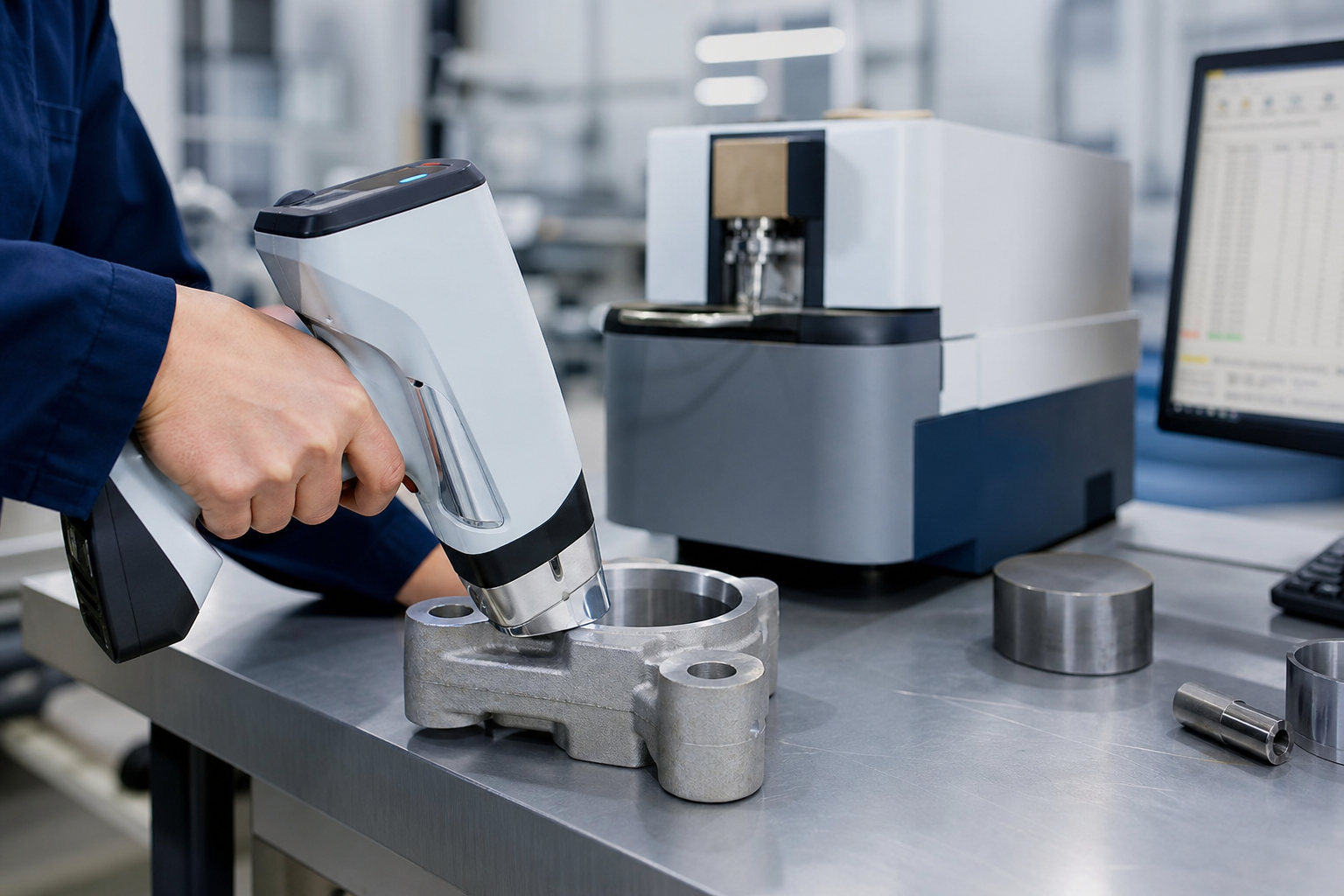 Spectrometer material testing for metal components