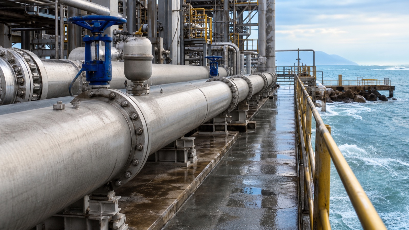 Seawater pipeline with corrosion-resistant alloy flanges