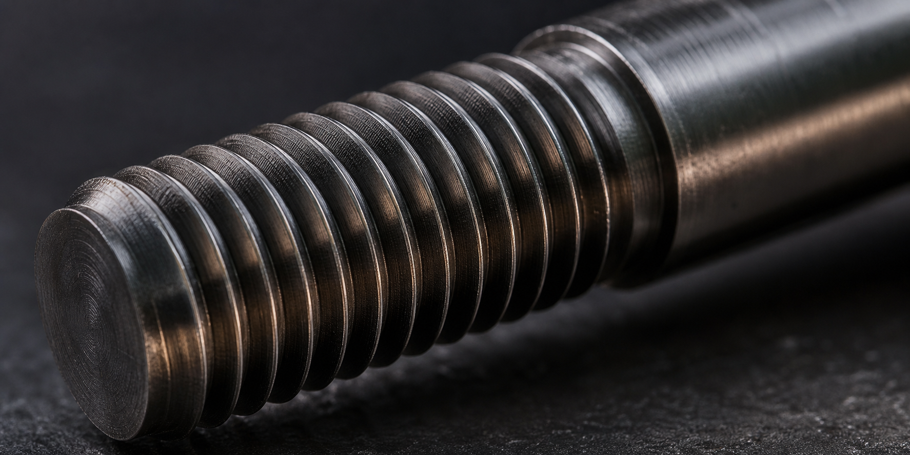 Macro view of precise rolled threads on a stud bolt