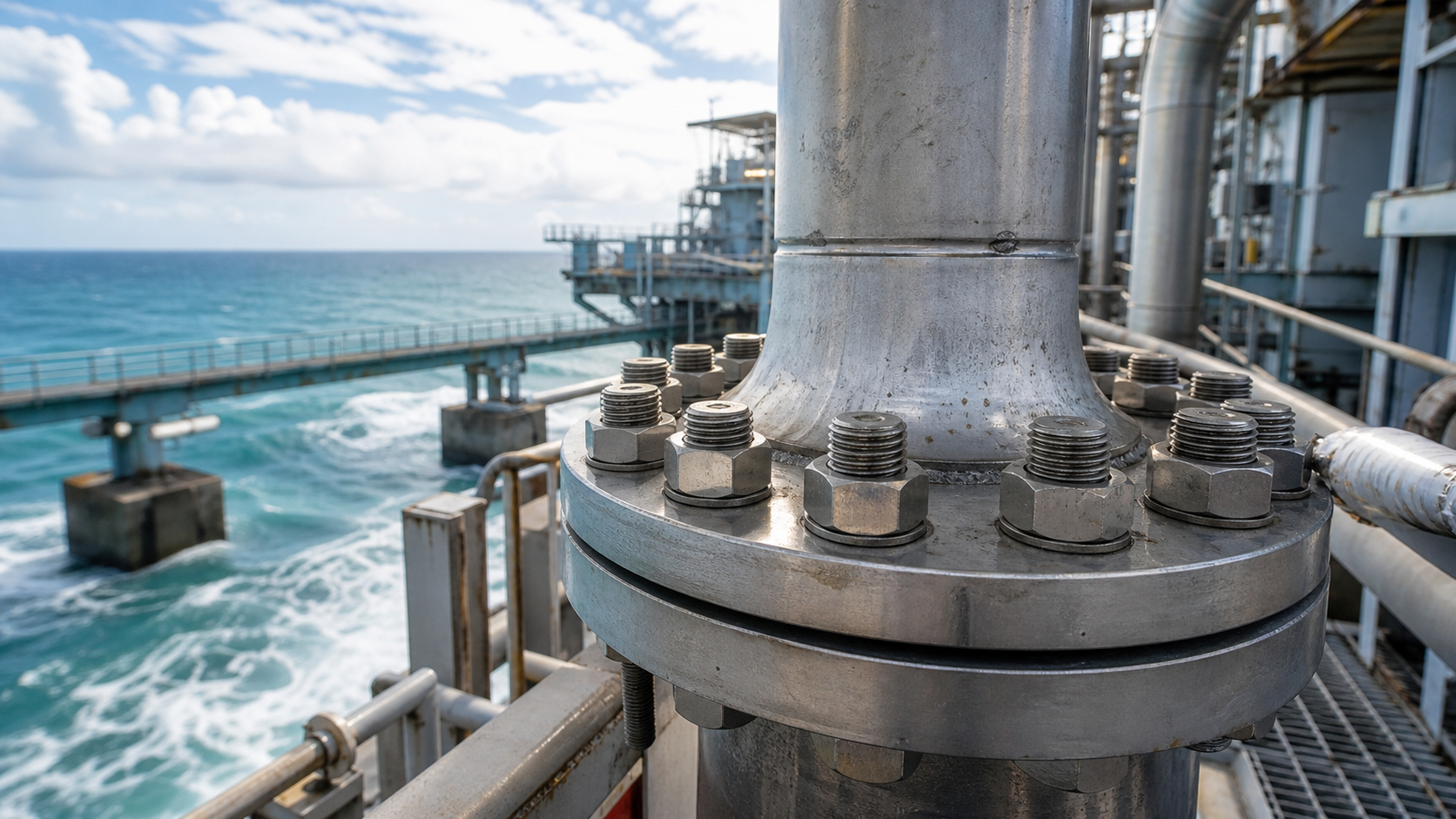 Marine offshore facility with chloride resistant fastener applications