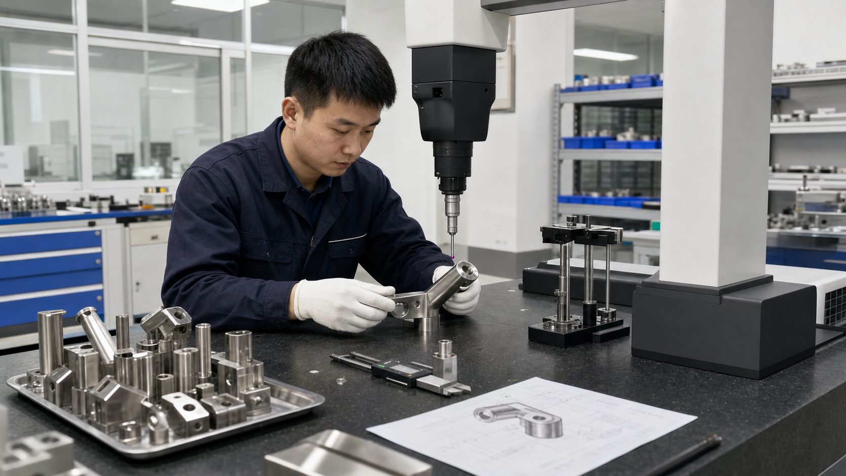 CMM dimensional inspection of custom stainless steel architectural hardware for OEM quality control