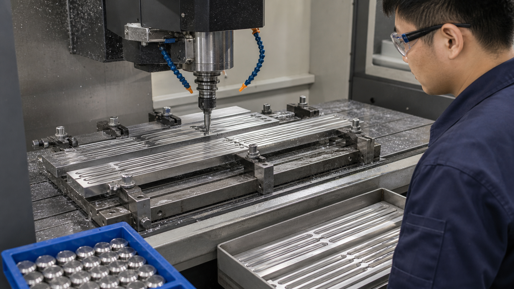 CNC machining stainless steel tactile studs and tactile strips in a precision workshop