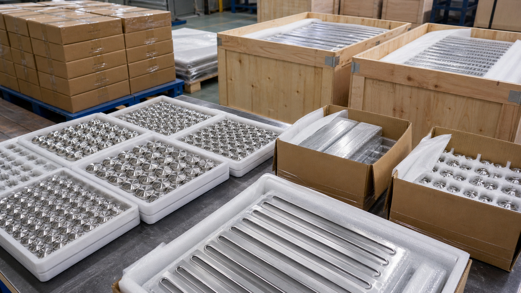 Export packaging for stainless steel tactile studs and tactile strips