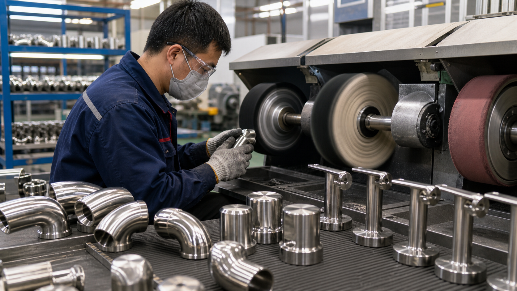 Chinese investment casting workshop producing stainless steel handrail elbows base plates and connector blanks