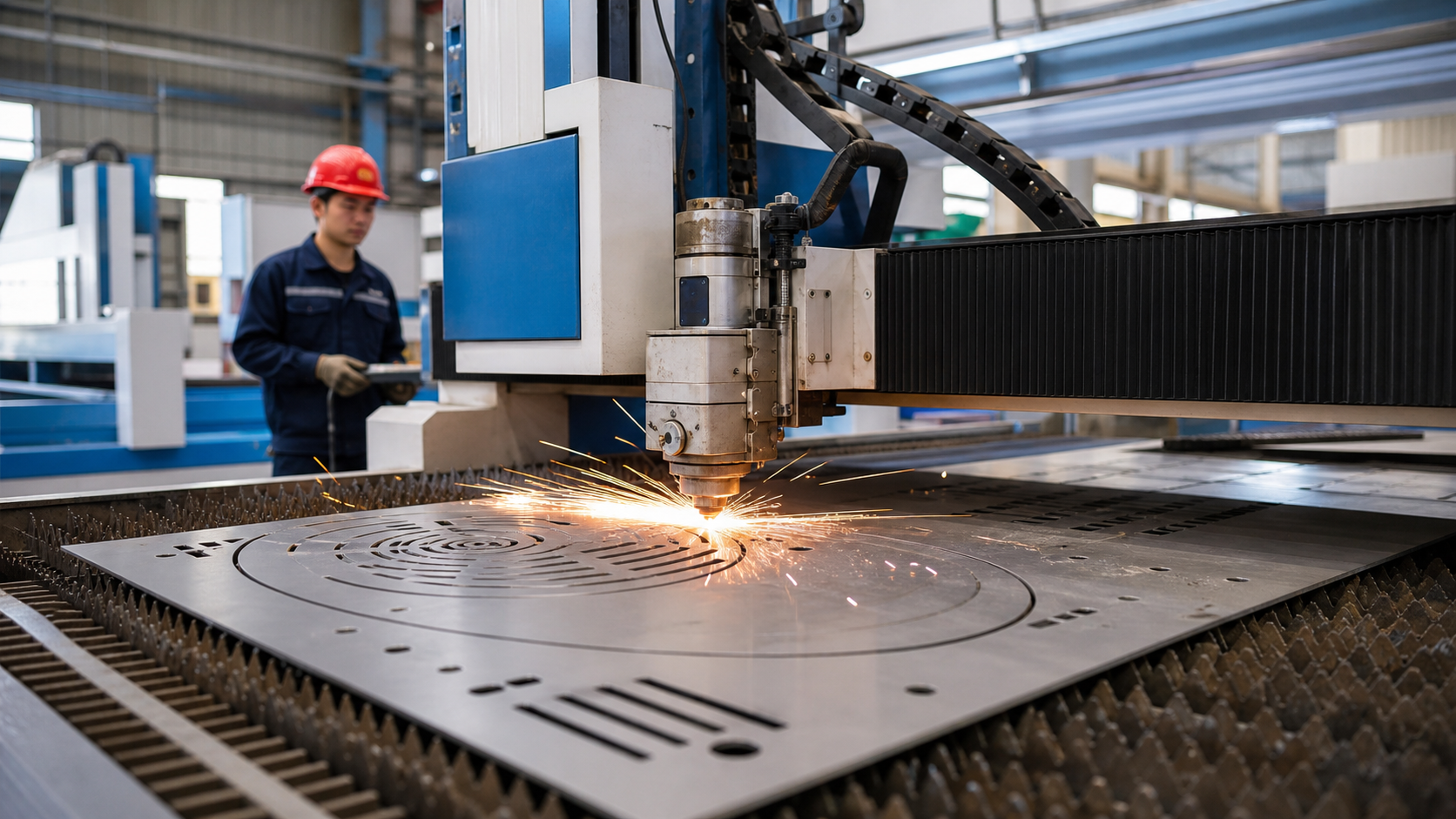 Laser cutting stainless steel plate parts for custom manhole cover fabrication