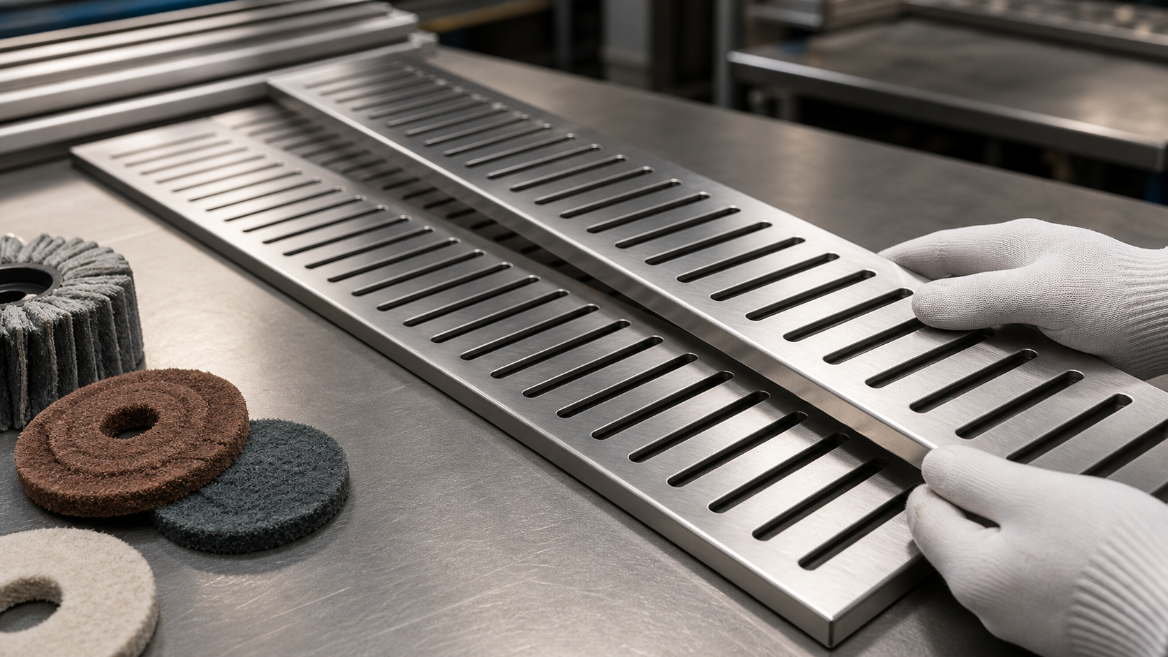 CNC machined stainless steel outlet and end cap components for linear drain systems