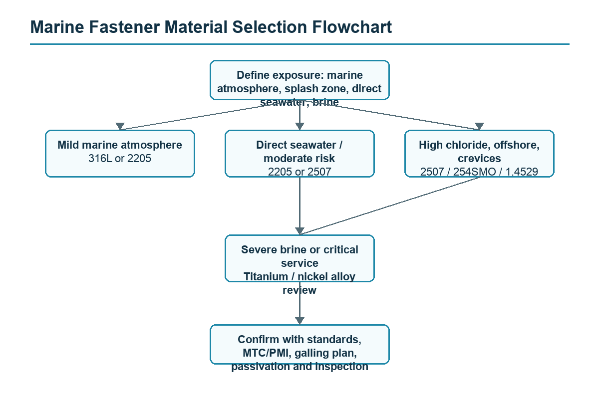 Marine fastener material selection flowchart