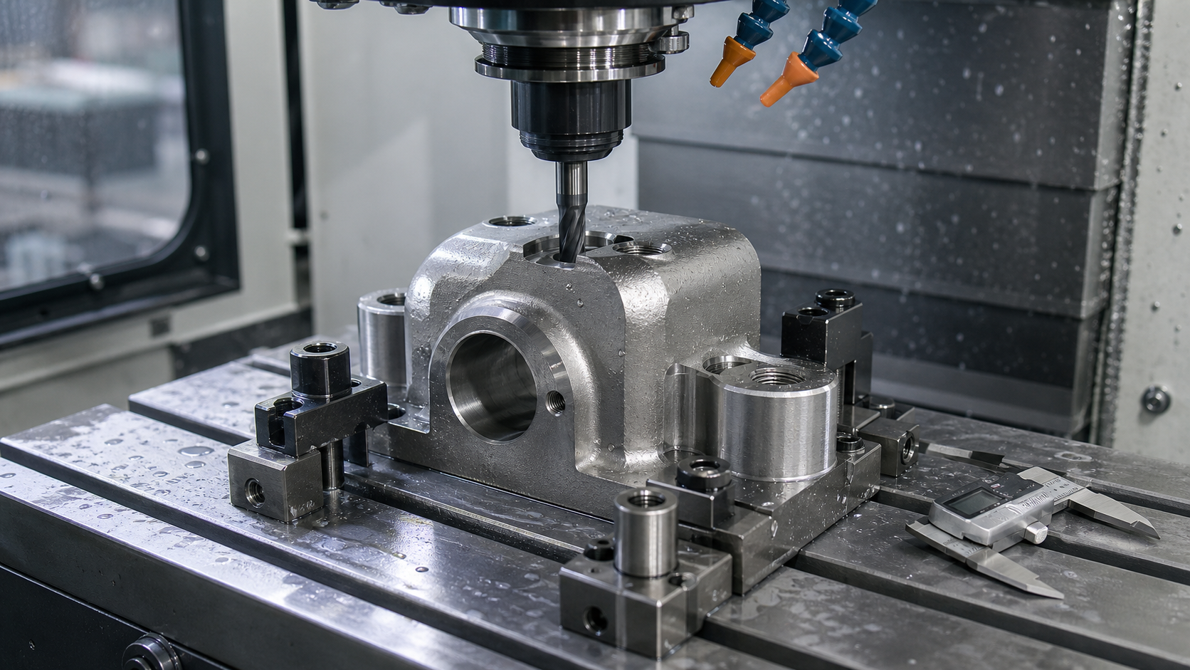 Molten stainless steel pouring into ceramic shell molds for architectural hardware castings