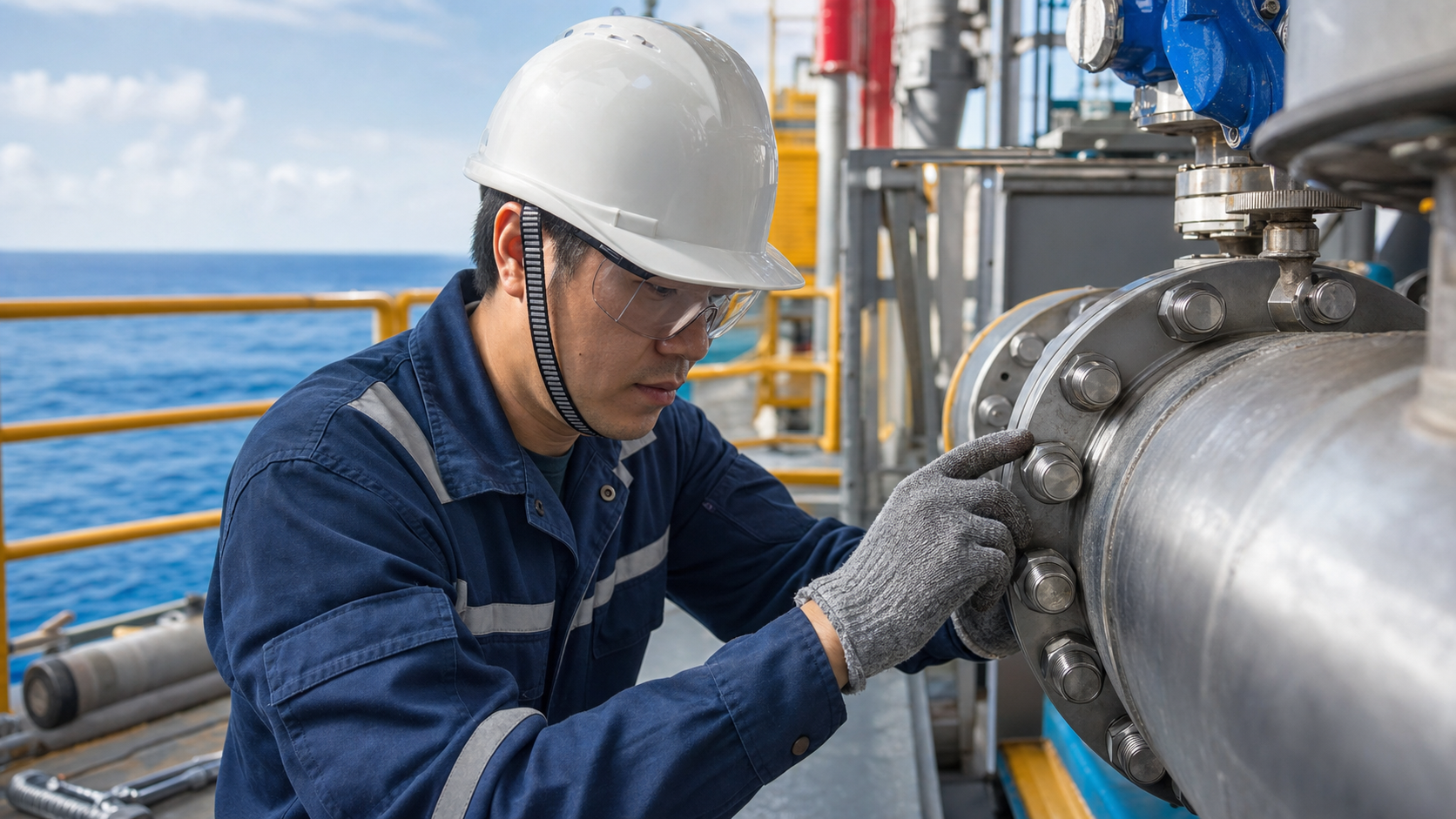 Offshore maintenance inspection of stainless steel flange fasteners