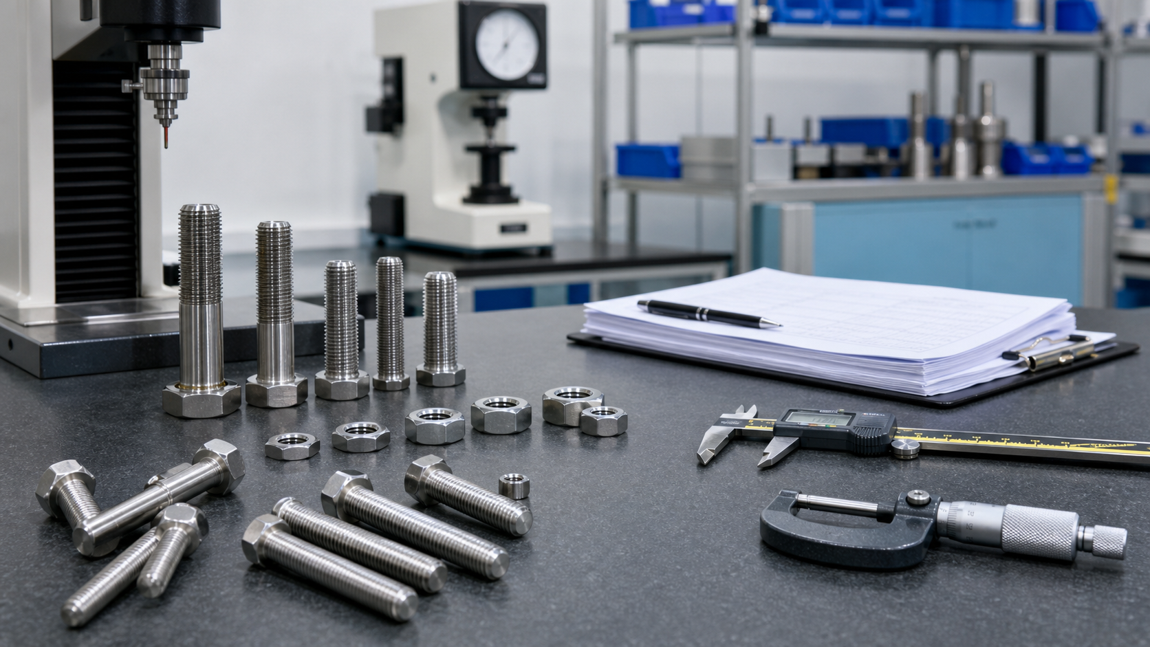 Quality inspection bench for custom stainless steel fasteners