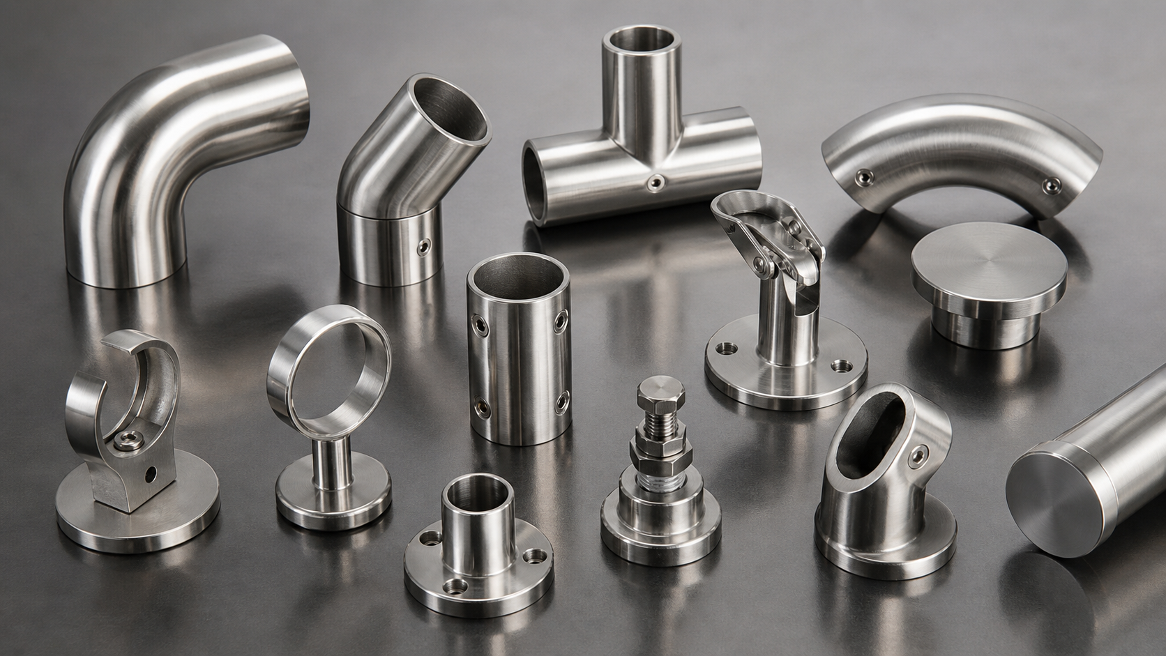 Quality inspection of stainless steel handrail fittings with calipers thread gauges CMM and surface finish checks