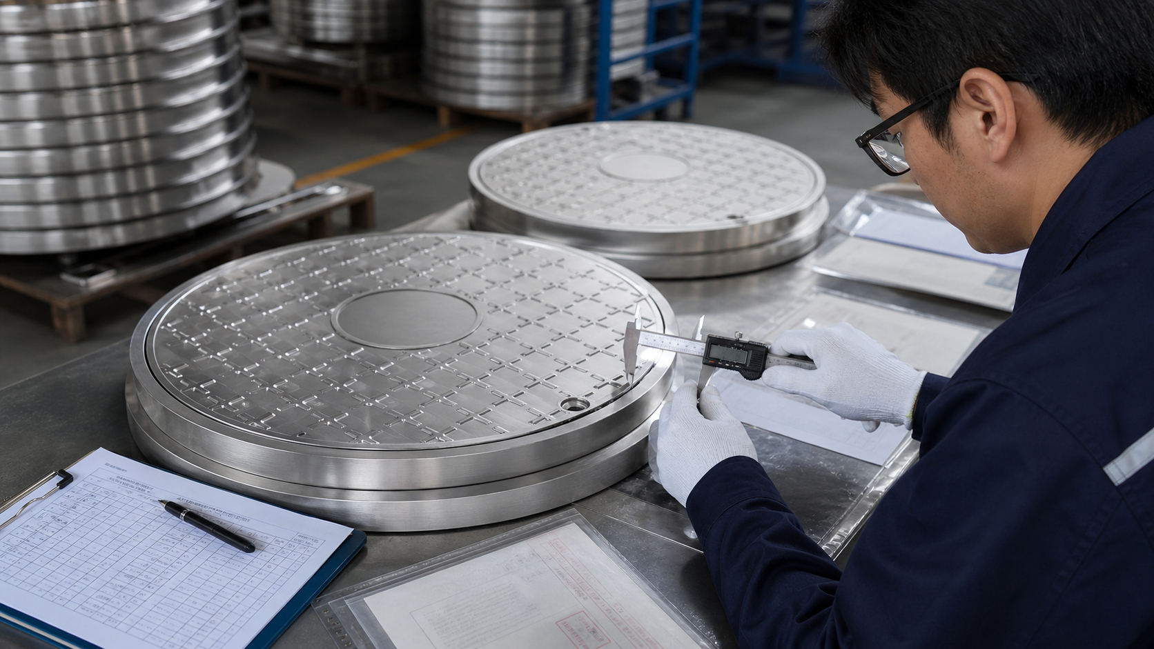 Quality inspection and dimensional checking for stainless steel manhole covers