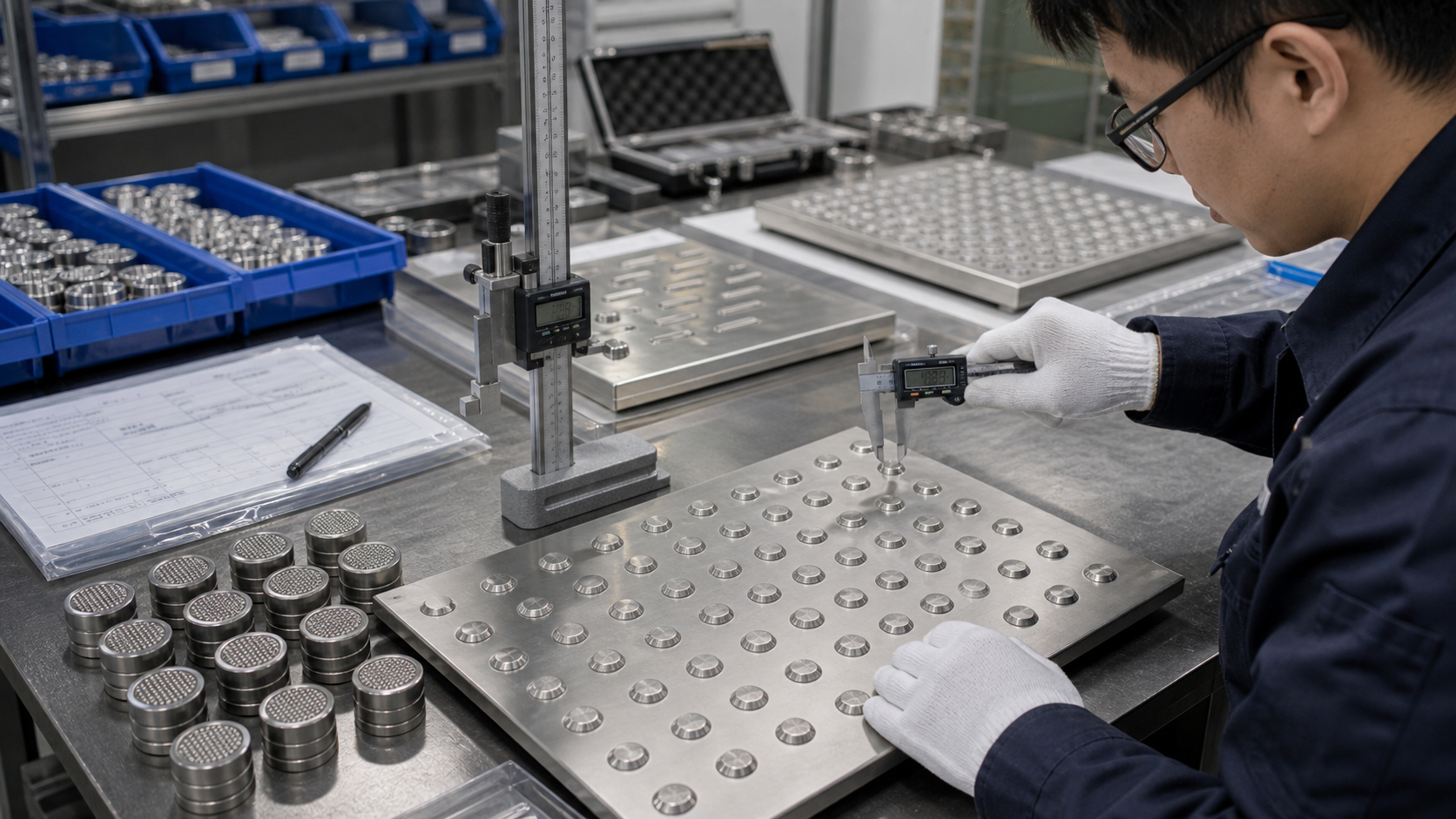 Quality inspection and dimensional checking for stainless steel tactile indicators