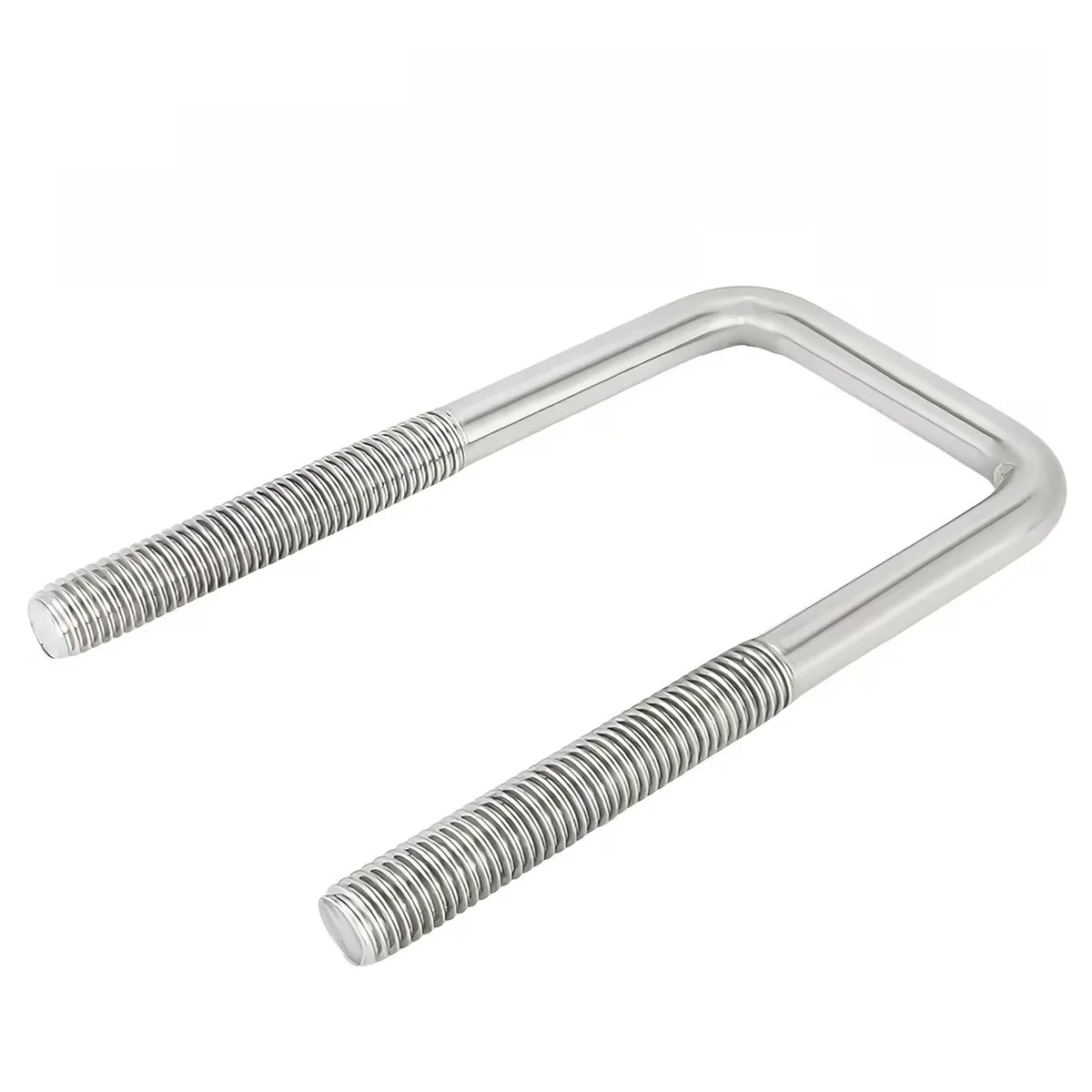Polished rectangular stainless steel U-bolt with threaded legs