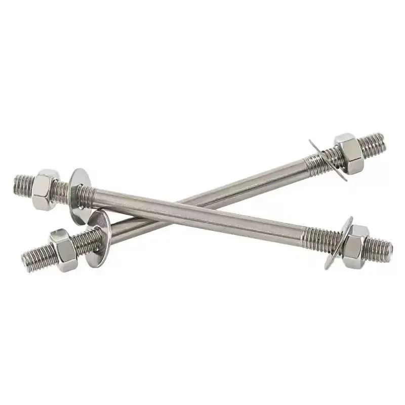 Stainless steel double-ended threaded stud bolts with hex nuts and flat washers