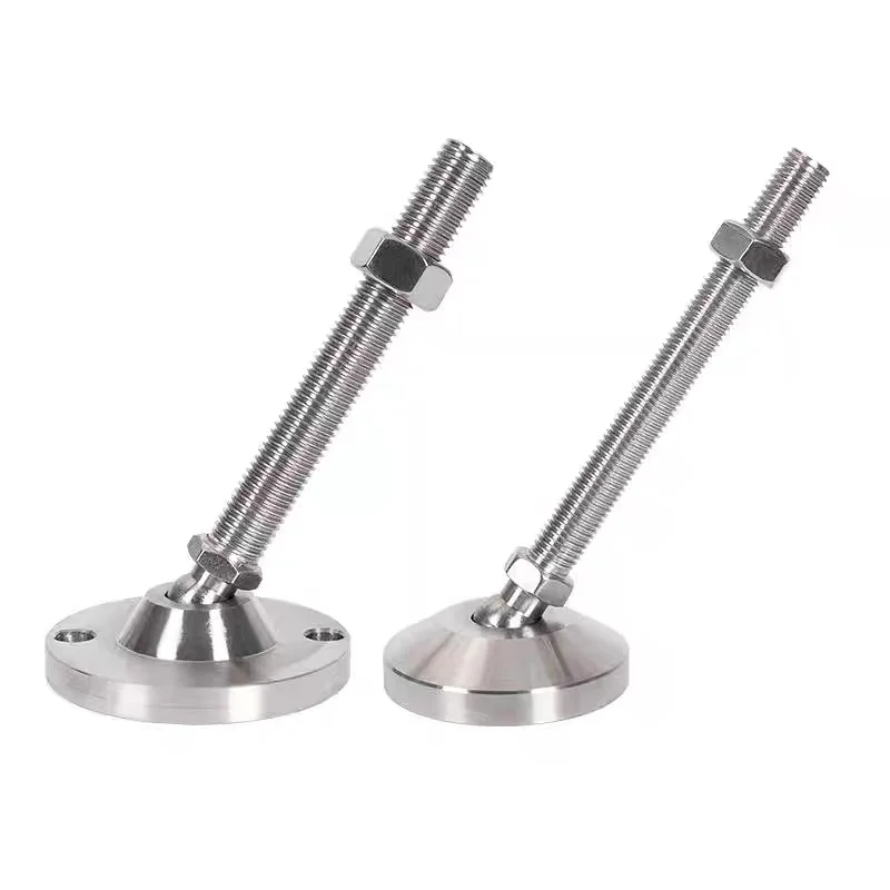 Adjustable leveling feet shown with and without floor-fixing holes