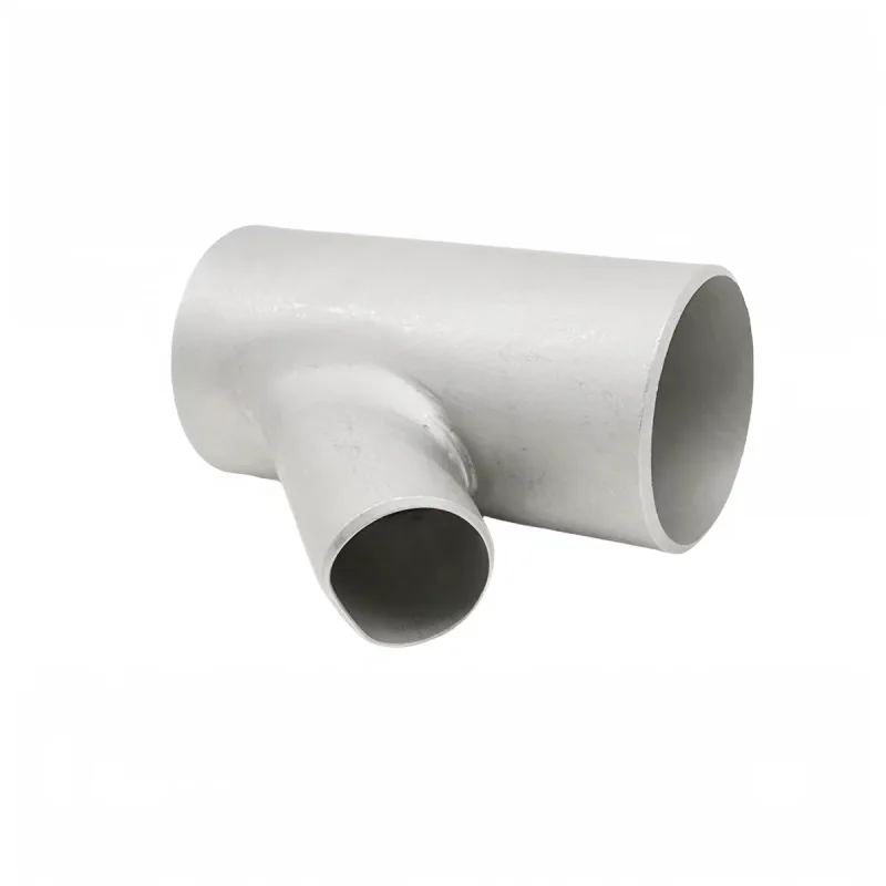 Fabricated stainless lateral tee showing angled branch weld